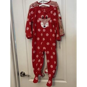 New Carter's Just One You ‎ Fleece Footed Pajamas, Girls 3T Reindeer & Santa